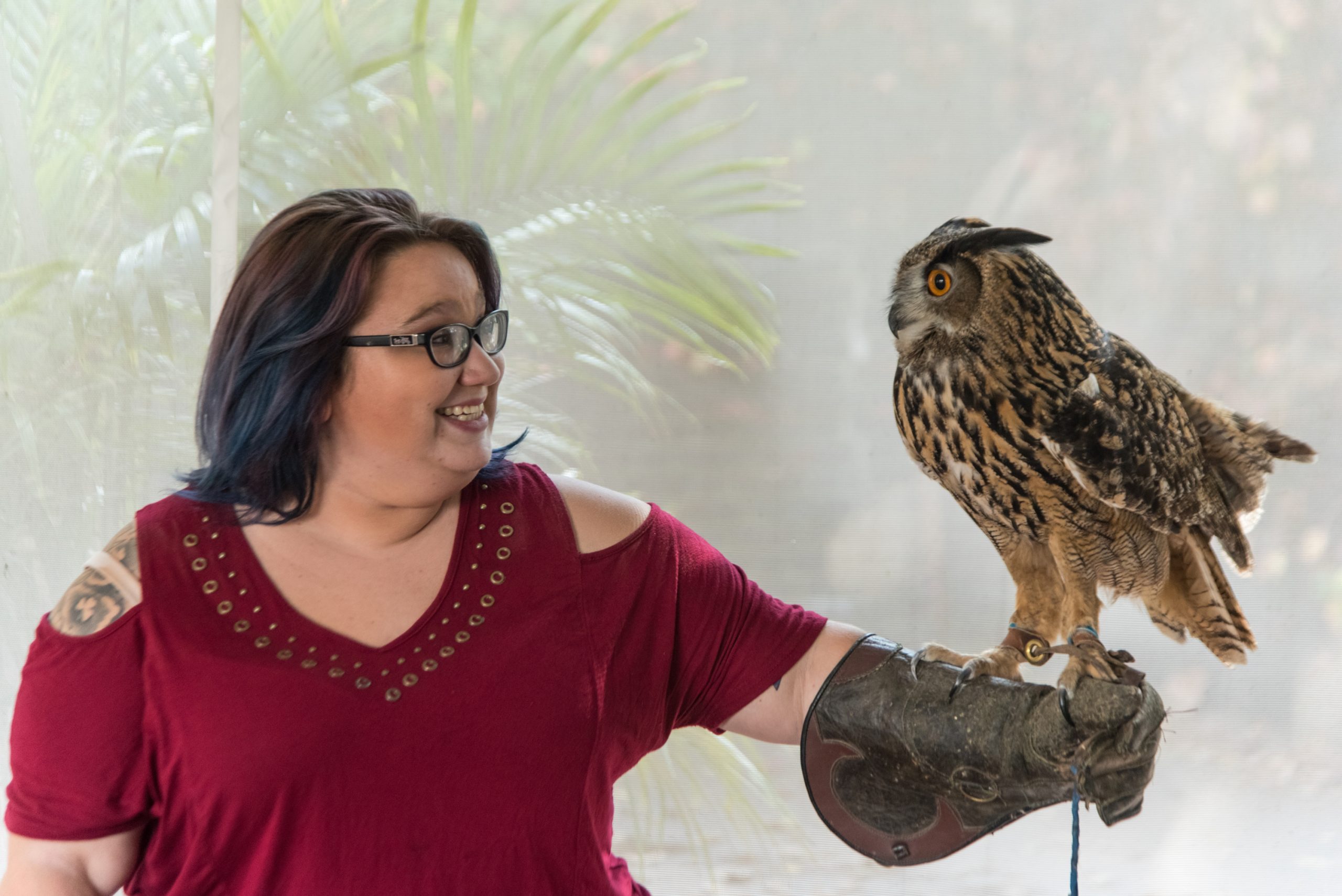 woman holding owl
