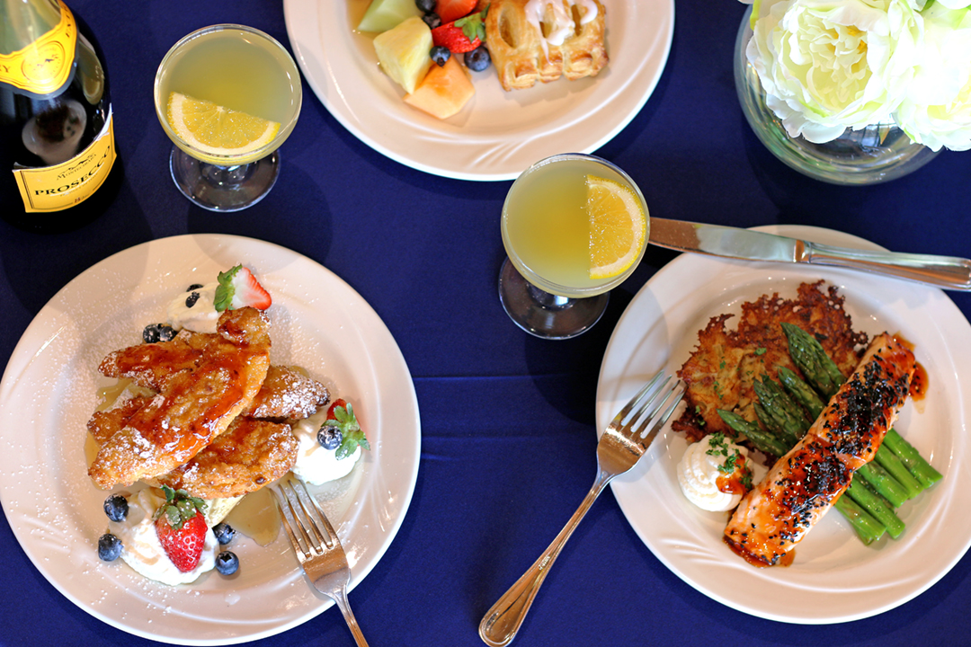 Two brunch selections on linen tablecloth