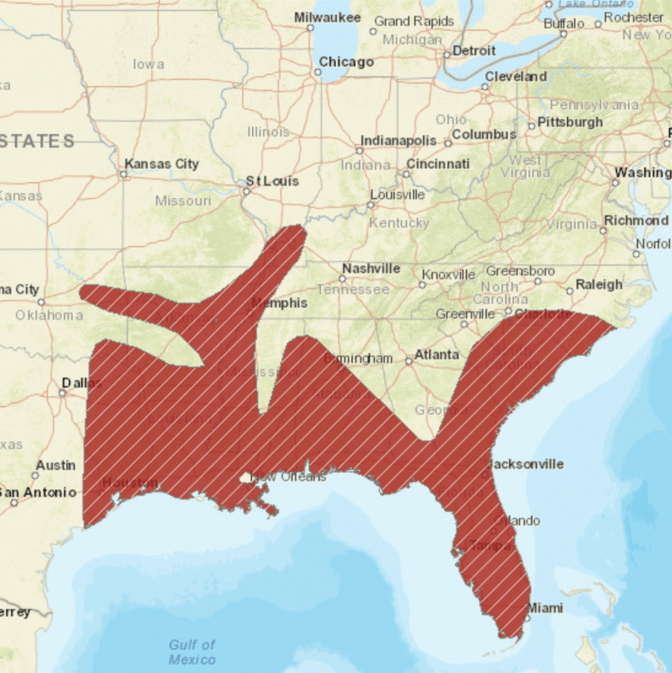 Map showing Ivoybill range