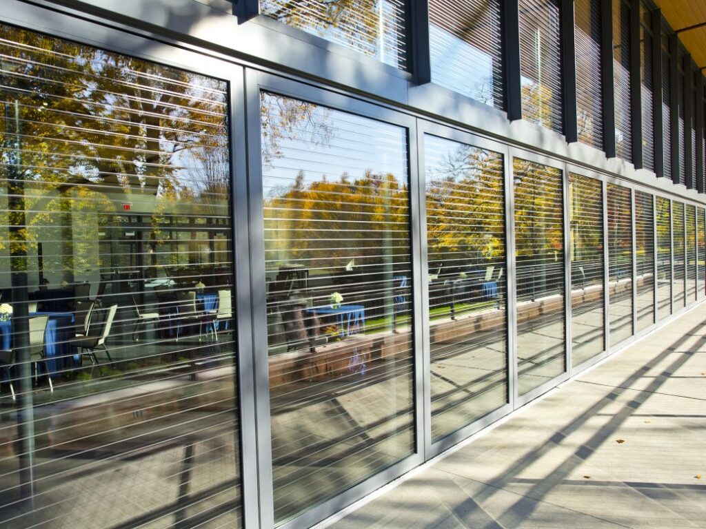 Lines etched in the National Aviary's The Garden Room windows.