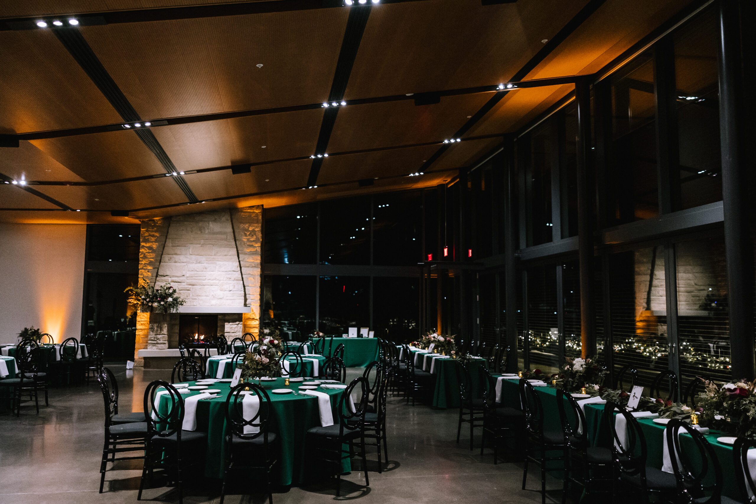 The Garden Room decorated with accents of green for the holidays