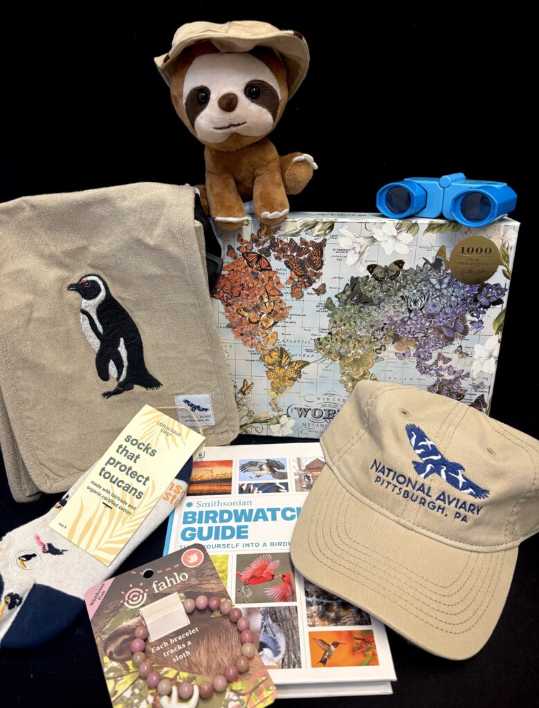 Various travel-themed items in the National Aviary Gift Shop