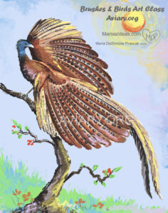Mock-up of a Great Argus painting with the bird perches on a tree.
