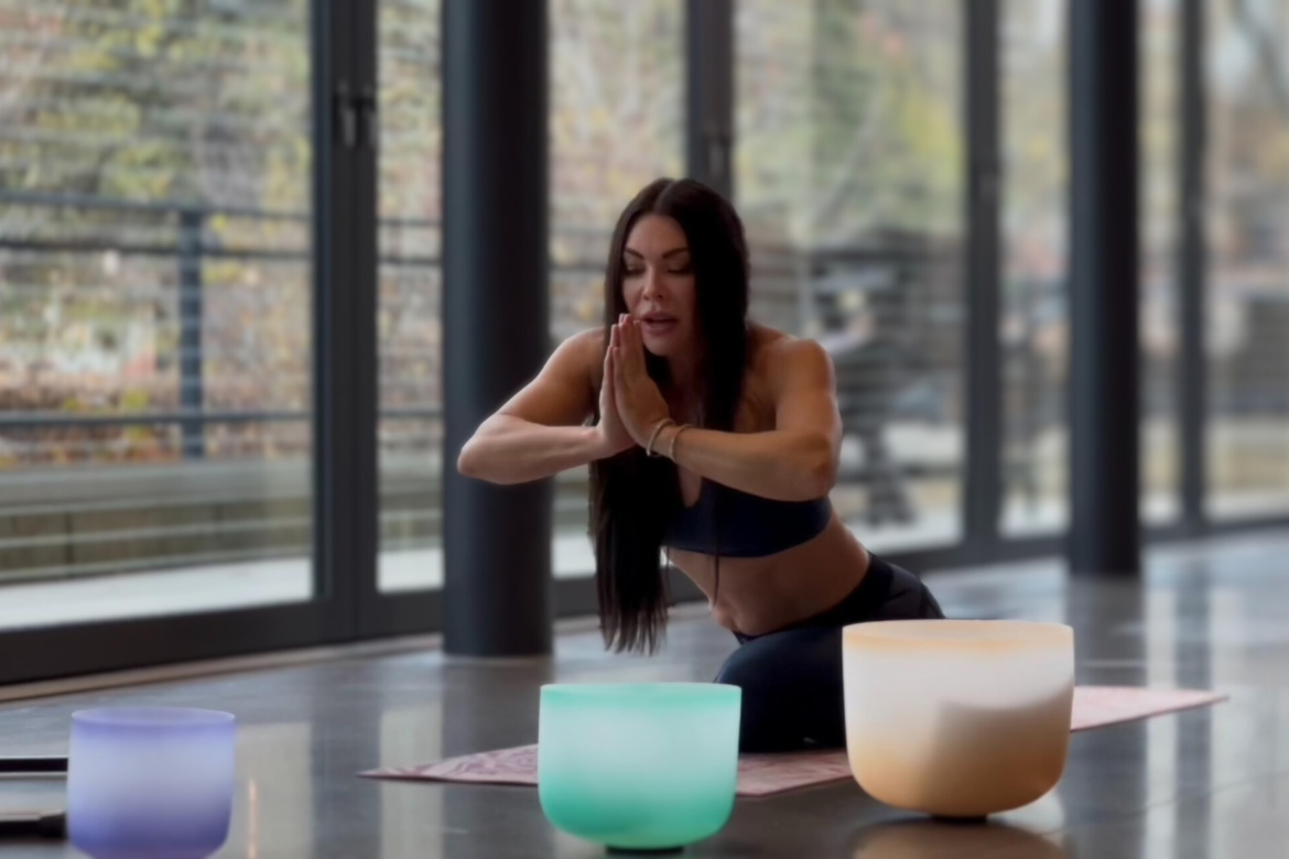 A woman practicing yoga
