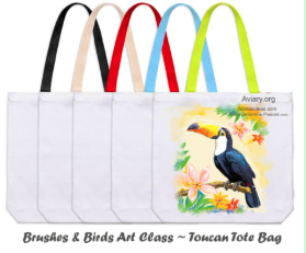 Mock up of toucan painted onto tote bage