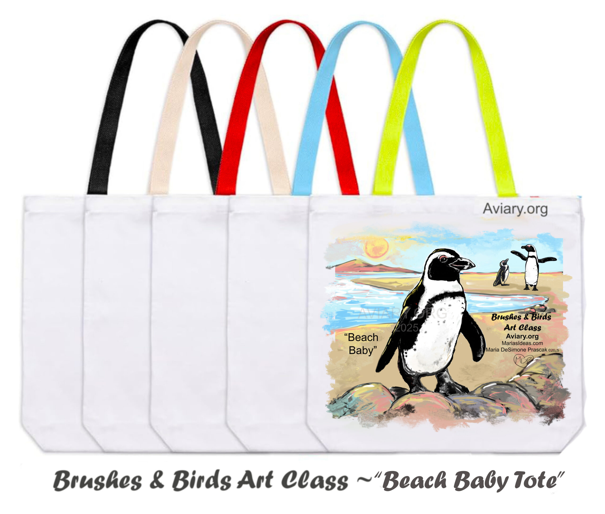 Mock up of a beach back with an African Penguin on it