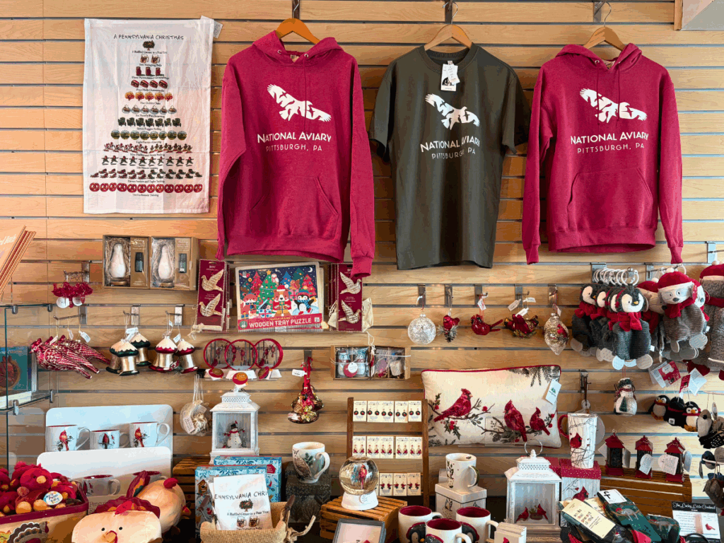 Various holiday-themed bird decor